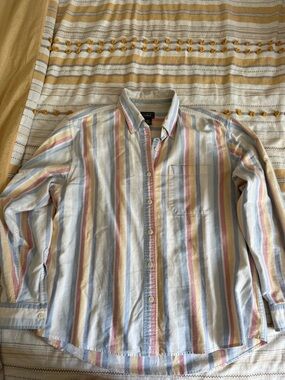 L.L. Bean women’s Pastel Stripe Button-Down Shirt in Blue, Pink & Yellow